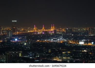 Bangkok, Thailand - October 26, 2019: View of Bhumibol bridge that known as the Industrial Ring Road Bridge.The bridge crosses the Chao Phraya River.