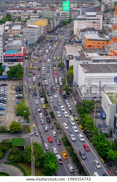 Bangkok, Thailand -
October 8, 2019: A stream of cars, Traffic jam in Bangkok, Largest
city of Thailand.