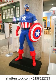 BANGKOK, THAILAND. – On August 19, 2018. - Life Size Of Captain America Model In Marvel Comic Version Displaying At A Theater.