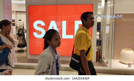 Bangkok Thailand on July 05, 2019: people was visiting the shop for buying materials in sale event