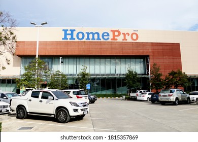 Bangkok, Thailand - Sep 15,2020 :  Home Pro is opened after COVID -19 lockdown , Customers queue to temperature check and registers before entry and exit. low lighting.