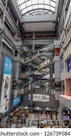 Bangkok, Thailand - Sep 16, 2018. Moving Escalators At MBK Shopping Mall. In 2017, According To The IMF, Thailand Had A GDP Of 15.450 Trillion Baht (USD 455 Billion).