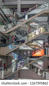 Bangkok, Thailand - Sep 16, 2018. Moving Escalators At MBK Shopping Mall. In 2017, According To The IMF, Thailand Had A GDP Of 15.450 Trillion Baht (USD 455 Billion).