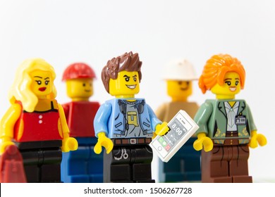 Bangkok Thailand - Sep, 2019: Lego mini figures online marketing business team on white background in Bangkok . - Shutterstock ID 1506267728