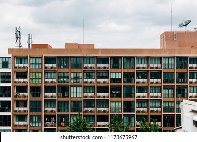 Bangkok, Thailand - September 01,2018: Front View Modern Design Low Rise Condo. Take Photo From Public Sky Train Station.