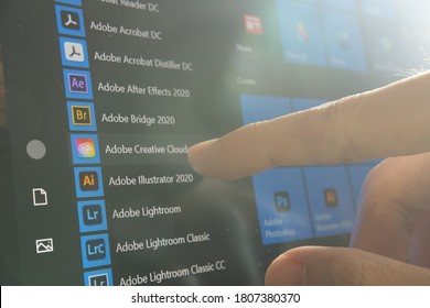 Bangkok, Thailand - September 1, 2020 : Adobe Creative Cloud app icons on Microsoft Windows 10.