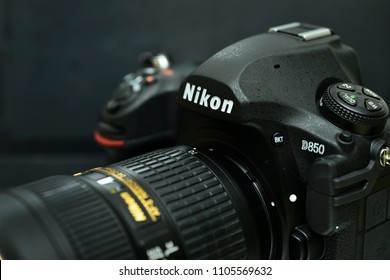 BANGKOK ,THAILAND - SEPTEMBER 14,2017 ; Close Up Of Nikon D850 Full Frame 45.7 MP Digital SLR Camera It Can Shoot Up To 9 FPS With Its Back-illuminated Image Sensor.