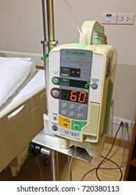 Bangkok, Thailand - September 19, 2017 : Terumo Infusion pump intravenous IV drip in the hospital in Thailand. Terumo is a famous medical equipment manufacturer