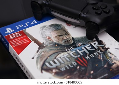 BANGKOK, THAILAND - SEPTEMBER 21, 2015: The Witcher Wild Hunt 3 Game On PS4 Console On September 21,2015. In Bangkok Thailand.