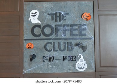 Bangkok, Thailand – September 21, 2021: The Coffee Club Halloween Decoration in Bangkok, Thailand, Asia