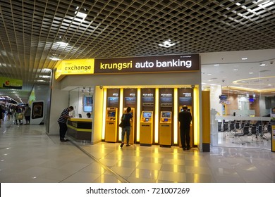 BANGKOK, THAILAND - SEPTEMBER 23, 2017 : Krungsri Auto Banking At MEGA Bangna. There Are ATM Machines,ATM And ADM Machines, Passbook Update Machine And Also Exchange Foreign Currency Service Counter.