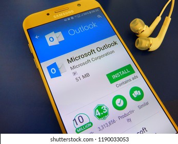 Bangkok, Thailand. September 23, 2018 - Microsoft Outlook Application On Smartphone Screen By Microsoft Corporation. Manage All Your Email Accounts With Outlook App. 