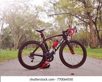BANGKOK - THAILAND, September 5,2017 : The world brand new bike madone 9 from  "TREK" model 2018 with an efficient wheel sets just arrive to Asian country at Talingchan in Bangkok Thailand.