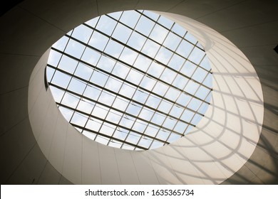 Bangkok, Thailand-2019-11-03 : Glass roof skylight window of modern building, abstract architectural background