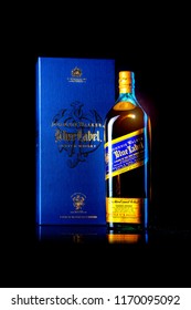 BANGKOK, THAILAND-August 25th 2018: Johnnie Walker Blue Label the most widely distributed brand of blended Scotch Whisky.