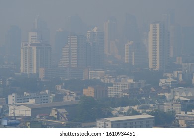 Bangkok, Thailand-January 10, 2020: Bangkok air pollution comes back to unhealthy level. Hazardous air pollution problem is from pm 2.5 or fine dust particle. The haze or smog start to affect health. 