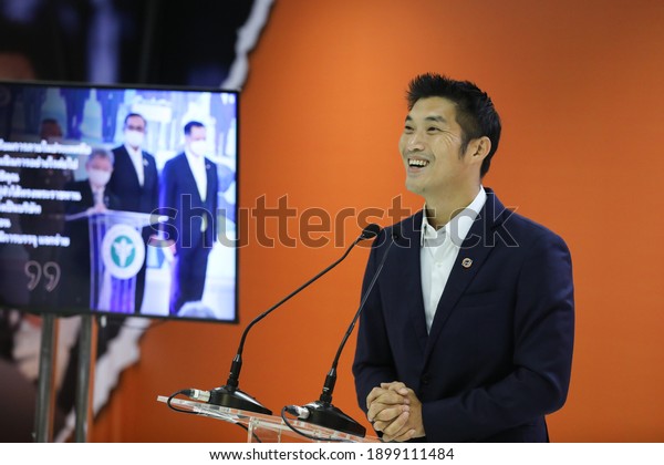 Bangkok,\
Thailand-January 21, 2020:  Thanathorn Juangroongruangkit speaks\
during a news conference after the Thai government filed a lawsuit\
against him accusing of defaming the\
monarchy.