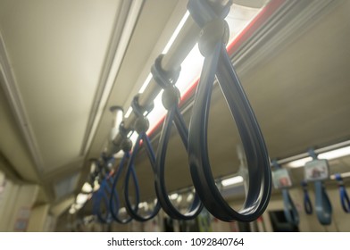 Bangkok Thailand-MAY 17-2018;blur Photo Of Handrail On The Metro At Tao Poon MRT Station With Mass Rapid Transit Authority Of Thailand