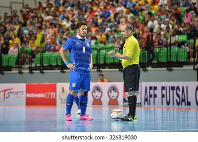 BANGKOK THAILAND-OCT11:Jetsada Chudech(Blue) Of Thailand In Action During 2015 AFF Futsal Championship Match Between Thailand And Brunei At Bangkok Arena Stadium On October11,2015 In Thailand