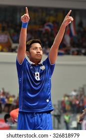 BANGKOK THAILAND-OCT11:Jetsada Chudech(Blue) Of Thailand Celebrates During 2015 AFF Futsal Championship Match Between Thailand And Brunei At Bangkok Arena Stadium On October11,2015 In Thailand