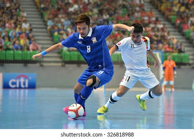 BANGKOK THAILAND-OCT11:Jetsada Chudech(Blue) Of Thailand Celebrates During 2015 AFF Futsal Championship Match Between Thailand And Brunei At Bangkok Arena Stadium On October11,2015 In Thailand