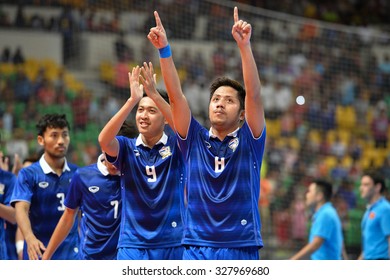 BANGKOK THAILAND-OCT14:Jetsada Chudech(Blue) Of Thailand Celebrates During 2015 AFF Futsal Championship Match Between Thailand And Vietnam At Bangkok Arena Stadium On October14,2015 In Thailand