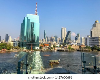 BANGKOK, THAILAN-FEB 24, 2019: The Business building district cityscape near Jaopraya river in Bangkok on Feb 24, 2019, Thailand. - Shutterstock ID 1427600696