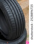 Bangkok,Thailand - 15 Aug, 2024: Closeup focus to Tread of Goodyear Eagle F1 sport  tires   