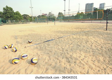 Bangkok-Thailand : 20 February 2016 Beach Volleyball with volleyball net on outdoor at stadium