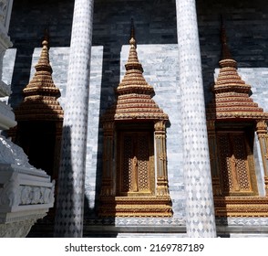 Bangkok,Thailand - 20June2022 - Wat Rajapradit stunning architecture with marble tiles, gilded teak and vivid mosaics grand Buddhist temple and royal monastery complex