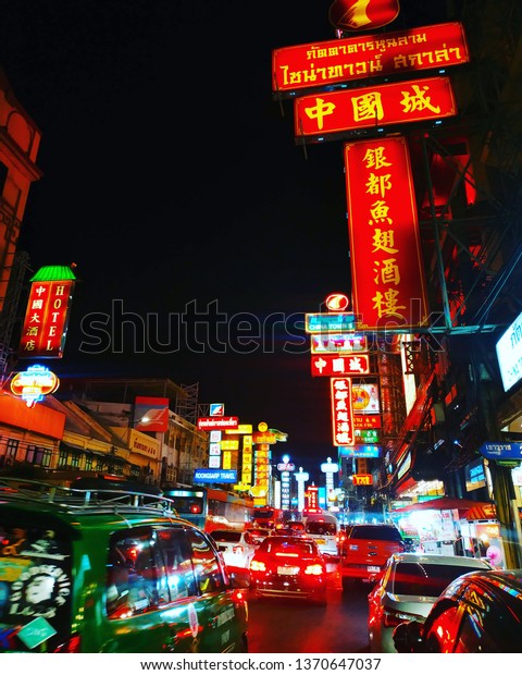 Bangkok/Thailand - 4 14 2019: Chinese signs at\
Bangkok China\
town