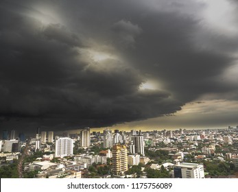Bangkok,Thailand, - 6 SEP 2018 : Storm with coming shelf cloud, Beauty in nature, The Arcus cloud or shelf cloud storm over the downtown of Bangkok.