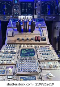  Bangkok,Thailand 7 SEP 2022 :Accelerator Button On The Throttle In A Commercial Airplane Cockpit During Takeoff.