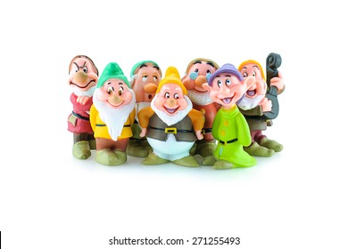 Bangkok,Thailand - April 19, 2015: Group of the Seven Dwarfs toy figure. The character appeared in Disney's Snow White and the Seven Dwarfs.