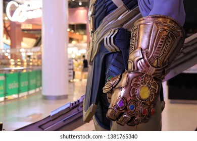 Bangkok/Thailand - April 26th, 2019. Thanos Hand With Infinity Gauntlet Action Figure Show For Promote Avengers Endgame Movie At Central World Department Store