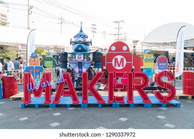 Bangkok/Thailand - Jan 19, 2019: Main display of Bangkok Maker Faire 2019 at the Street Ratchada