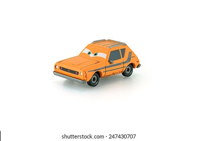 Bangkok,Thailand - January 26, 2015: Grem Rusty Orange AMC Gremlin A Main Protagonist Of The Disney Pixar Feature Film Cars. A Diecast Cars Collection From Mattel Inc.