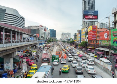 Bangkok,Thailand - Jul 22 2016 : Many Car traffic jam crowded during rush hour in ladprao road