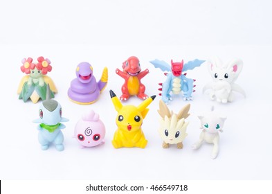 Bangkok,Thailand - July 10, 2016: Pickachu Toy Character From Pokemon Anime. Pikachu Pokemon Collection.