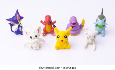 Bangkok,Thailand - July 19, 2016: Pickachu Toy Character From Pokemon Anime. Pikachu Pokemon Collection.