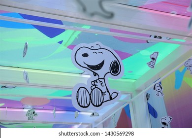 Bangkok/Thailand - June 16th, 2019. Snoopy Smile Laugh Face Cute Peanuts Comics Character Paperwork With Colorful Background At Department Store. Snoopy Is Charlie Brown's Beagle Dog In The Comic.