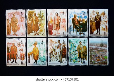 BANGKOK/THAILAND - JUNE 21, 2016 - Rattanakosin Bicentennial Collection Of Thai Postage Stamps. The Rattanakosin Kingdom Was Founded In 1782 With The Establishment Of Bangkok As Capital City. 