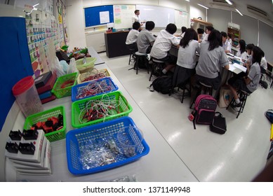 BANGKOK,THAILAND - MARCH 30,2009 : Unidentified group of Asian elementary students are learning about skills training electricity in classroom at Amnuay Silpa school , Bangkok city, Middle of Thailand