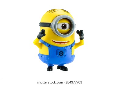 Bangkok,Thailand - May 17, 2015: Minion Toy Isolated On White Background An Action Figure From Despicable Me 2 Animated 3D Film Produced By Illumination Entertainment For Universal Pictures.