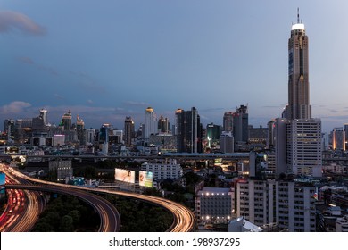 Bangkok,Thailand - MAY 22: Aerial view of Baiyok Tower II building and Express ways on may 22, 2014 in Bangkok, Thailand. Baiyok Tower II is the tallest building in Thailand with 328.4 m.