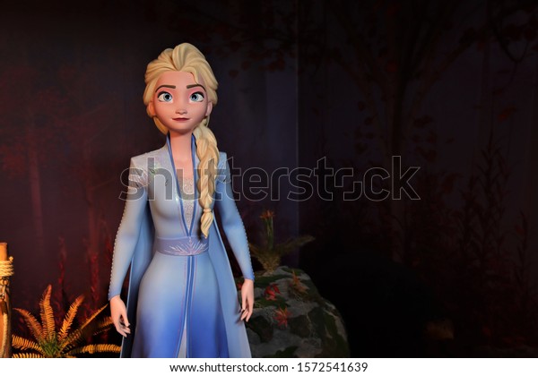 Queen Elsa of Arendelle character figure Frozen movie at event Frozen 2 Magical Journey.