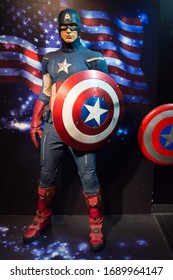 Bangkok,Thailand - November 1,2019 : Chris Evans (Captain America) wax figure display at Madame Tussauds Museum,Siam Discovery in Bangkok Thailand.