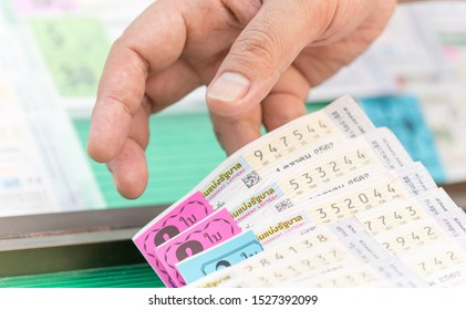 Bangkok,Thailand - September 30, 2019: Customer Choosing Buy Thai National Lottery Ticket.
