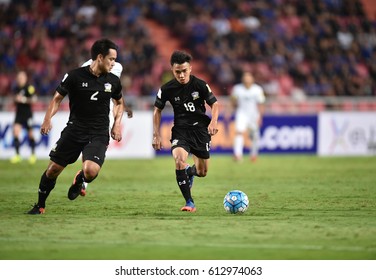 BANGKOK-THAILAND-23MAR,2017:Chanathip Songkrasin[B] Player Of Thailand In Action During World Cup Qualifier Between Thailand And Saudi Arabia At Rajamankala Stadium,Thailand