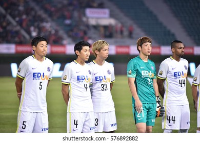 BANGKOK-THAILAND-4FEB,2017:player Of Sanfrecce Hiroshima In Action During Competition Totota Premier Cup 2016 Between SCG MTUTD And Sanfrecce Hiroshima At Suppachalasai Stadium,Thailand